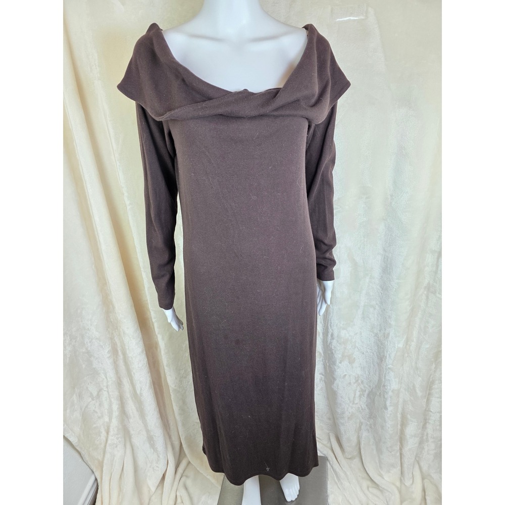 Universal Thread XXL Brown Ribbed Portrait Neck Long Sleeve Midi Dress